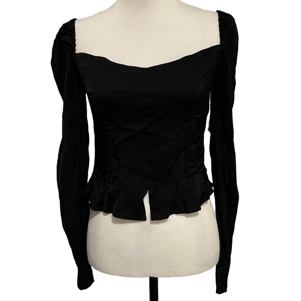 NWT GOOD AMERICAN Too Tempted Satin Black Top. Size 2